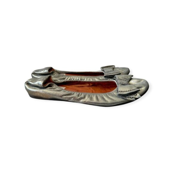 Lanvin Classic Ballerina Flats with Oversized Bows. Pewter leather. - Picture 5 of 13